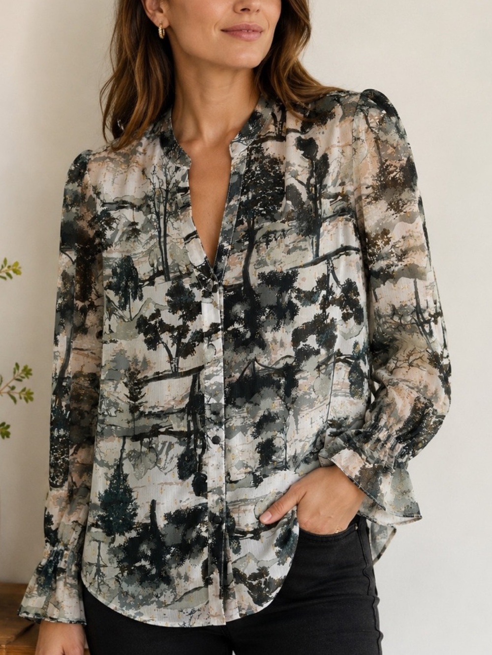 Liz Jordan  Floral Print Long Blouse